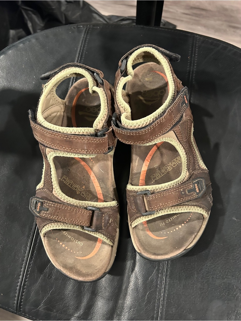 Abeo Brown & Cream Kids Adjustable Outdoor Sandals with Orange Accents